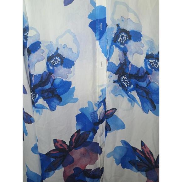 Banana Republic Women's Shirt L White/Blue Floral Water Color Sheer Long Sleeve - Picture 4 of 7